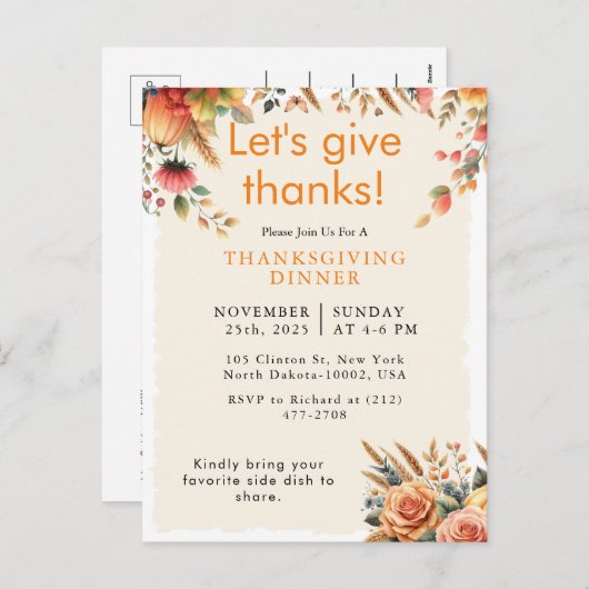 Invitation de remerciement automnal rustique de ci (Devant / Derrière)