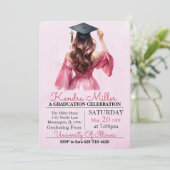 Invitation de remise de diplôme aquarelle rose et  (Debout devant)