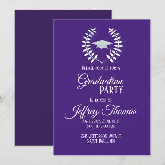 Invitation de remise de diplôme Cap et Feuilles Vi (Devant / Derrière)