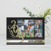 Invitation de remise de diplôme photo or à rayure  (Debout devant)