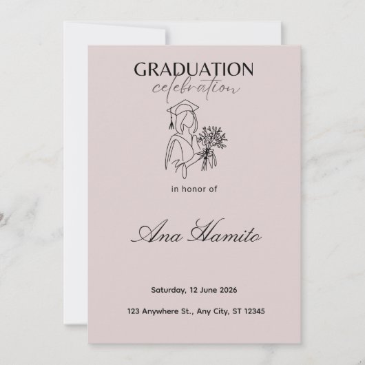 Invitation de remise de diplôme rose pastel modern (Devant)