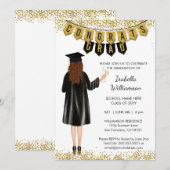 Invitation de remise de diplôme unique Cheveux bru (Devant / Derrière)