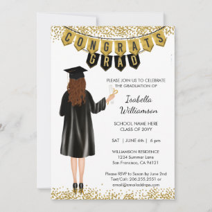 Invitation de remise de diplôme unique Cheveux bru