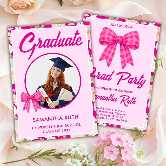 Invitation de remise de diplômes avec nœud gingham