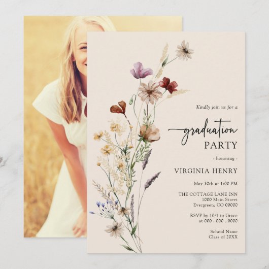 Invitation de remise de diplômes Boho avec photo (Devant / Derrière)