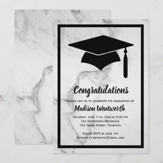 Invitation de remise de diplômes en marbre classiq (Devant / Derrière)