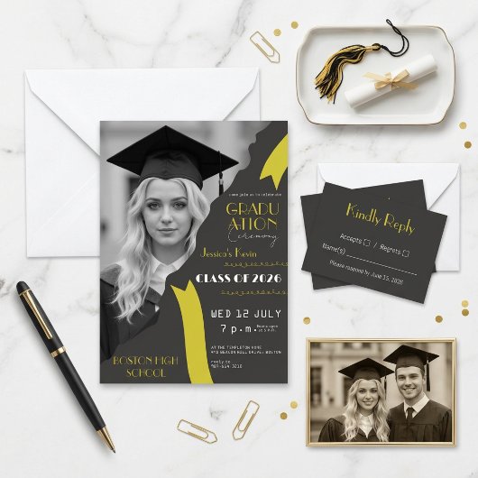 đ Invitation de remise de diplĂŽmes moderne noir e