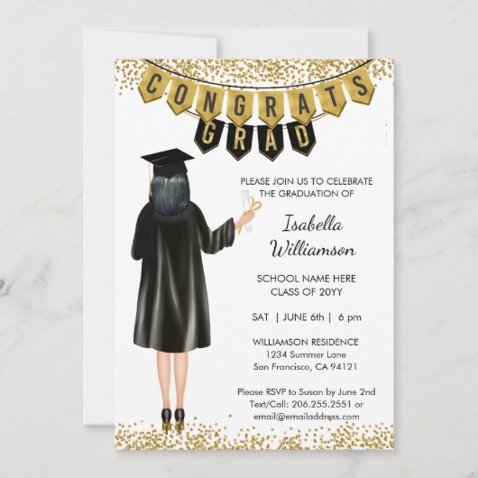 Invitation de remise de diplômes unique Cheveux no (Devant)