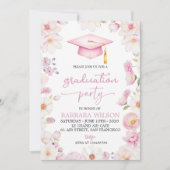 Invitation de remise des diplômes à fleurs roses e (Devant)