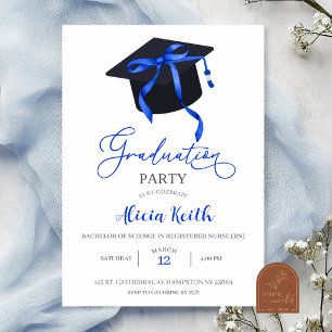 Invitation de remise des diplômes Coquette Bleu Ro