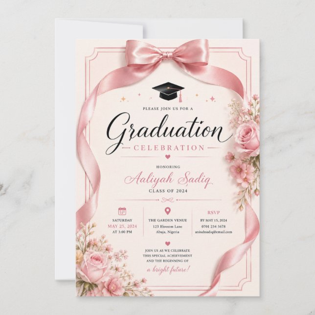 Invitation de remise des diplômes Pink Coquette (Devant)