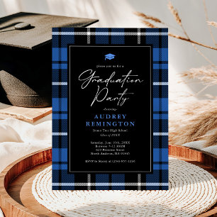 Invitation de remise des diplômes Tartan Bleu Prép