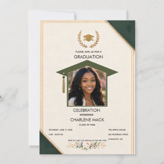 Invitation de remise des diplômes verte et or élég