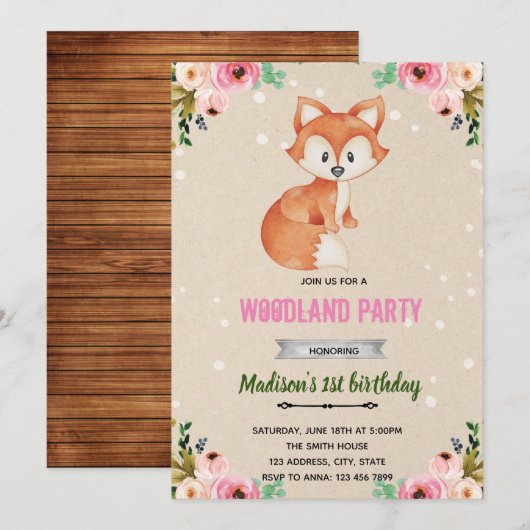 Invitation de renard de fleur de forêt (Devant / Derrière)
