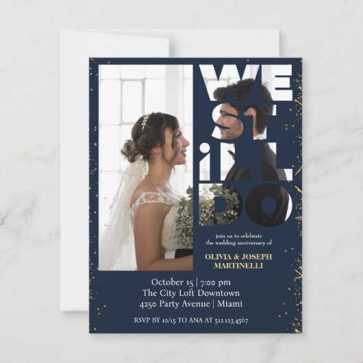 Invitation de renouvellement de vœux Navy Chic Pee (Devant)