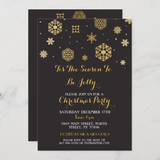 Invitation de repas de Noël en or avec flocons de (Devant / Derrière)