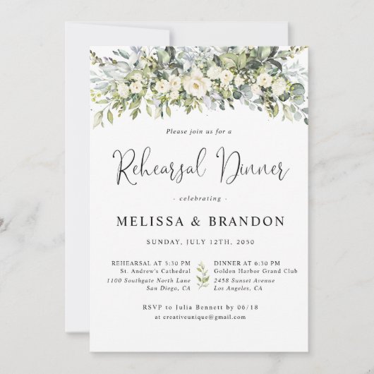 Invitation de répétition de dîner à fleurs blanche (Devant)
