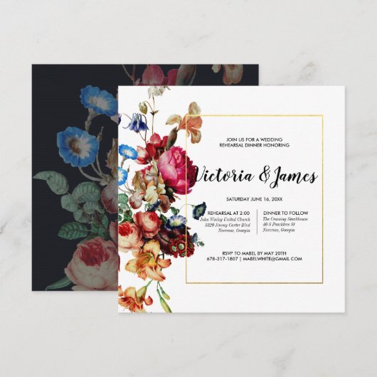 Invitation de répétition de dîner florale vintage (Devant / Derrière)