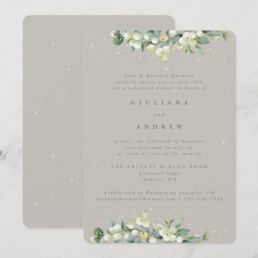 Invitation de répétition de mariage Greige Snowber (Devant / Derrière)