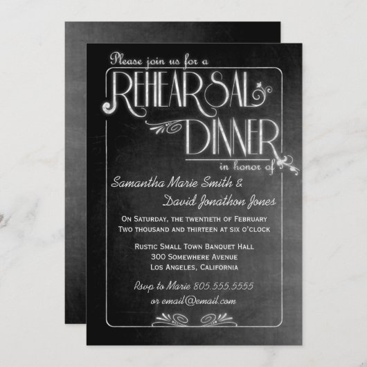 Invitation de répétition élégante en tableau noir (Devant / Derrière)