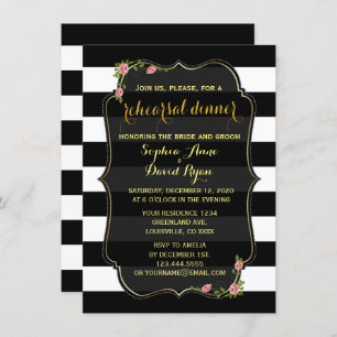 Invitation de répétition Floral Black White Stripe