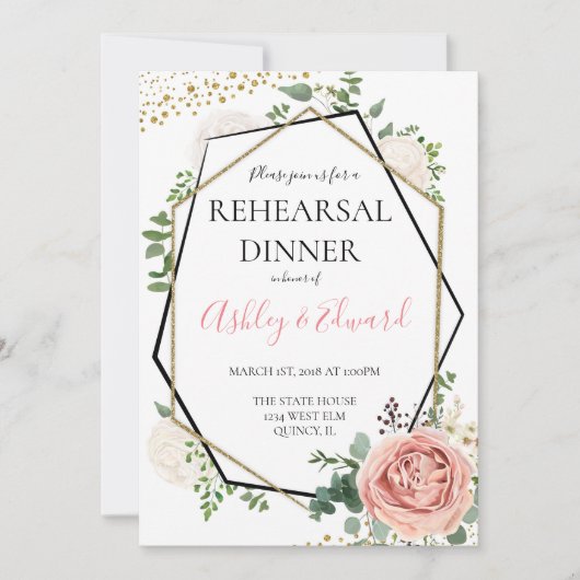 Invitation de répétition géométrique rose or moder (Devant)