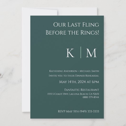 Invitation de répétition mariage-Emerald Green (Devant)