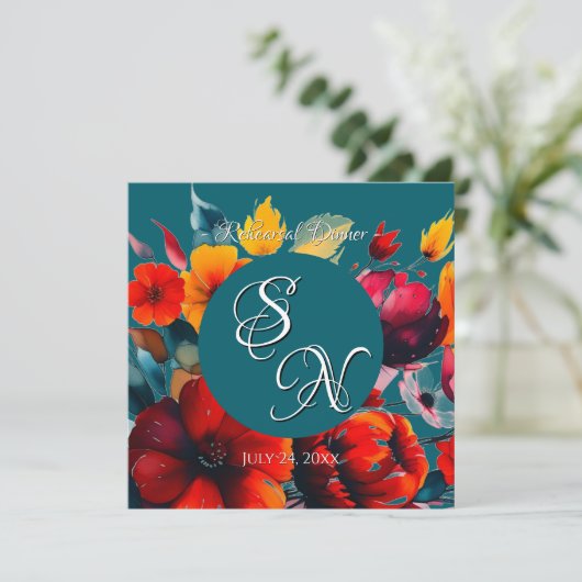 Invitation de répétition Mariage turquoise Bouquet (Debout devant)