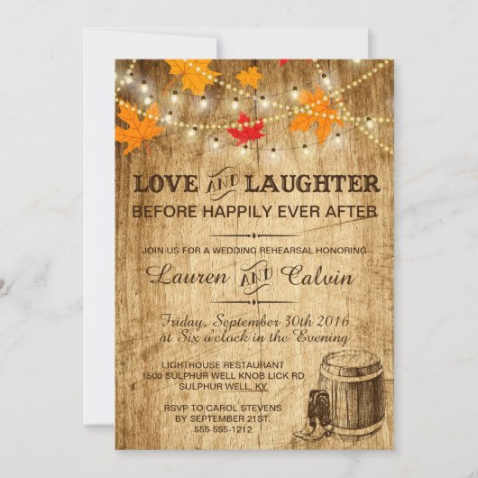 Invitation de répétition pour un mariage campagnar (Devant)