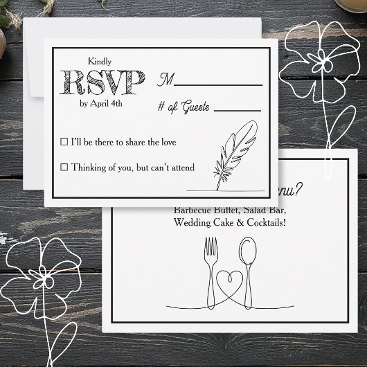 Invitation de réponse de mariage et menu de dîner