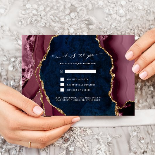 Invitation de réponse de mariage Navy, Bourgogne &