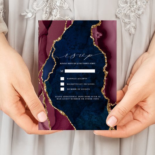 Invitation de réponse de mariage Navy, Bourgogne &