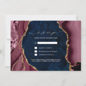 Invitation de réponse de mariage Navy, Bourgogne e (Devant)