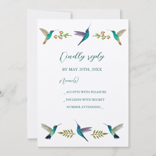 Invitation de réponse de mariage pour colibris (Devant)