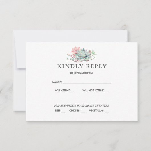 Invitation de réponse de mariage rose et vert succ (Devant)