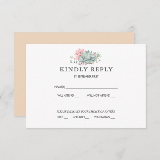 Invitation de réponse de mariage rose et vert succ (Devant / Derrière)