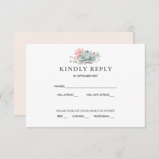 Invitation de réponse de mariage rose et verte suc (Devant / Derrière)