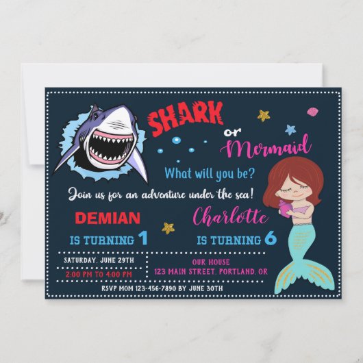 Invitation de requin ou sirène 1er Premier anniver (Devant)