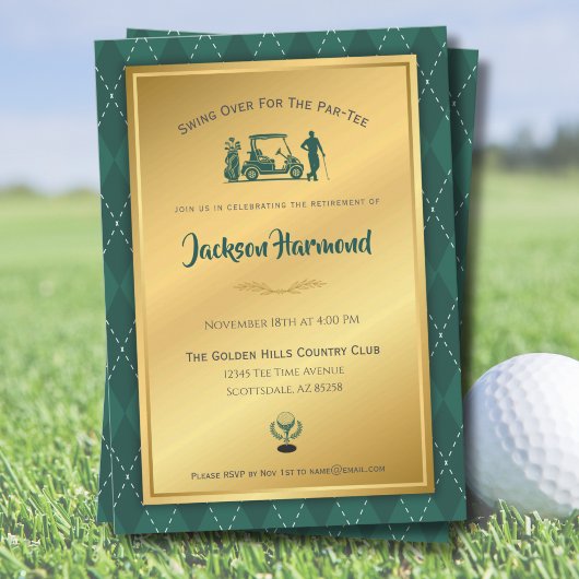 Invitation de retraite de golf Argyle vert or
