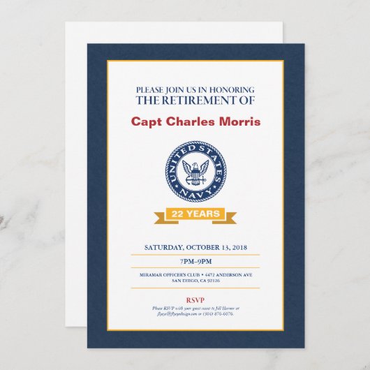 Invitation de retraite de marine (Devant / Derrière)