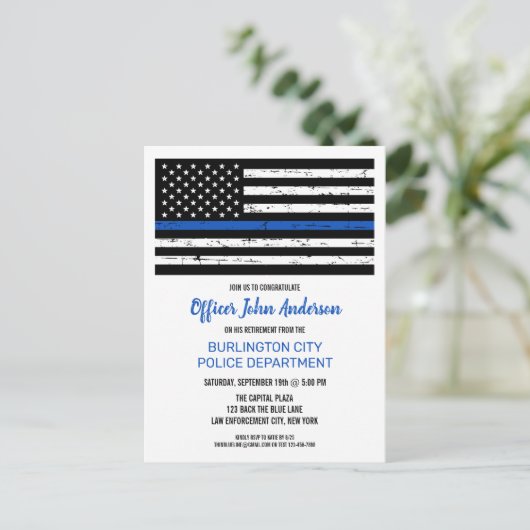 Invitation de retraite de police Rustic Thin Blue (Debout devant)