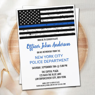 Invitation de retraite de police Rustic Thin Blue 