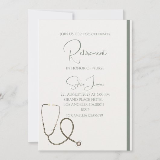 Invitation de retraite d'infirmière – Appel élégan (Devant)