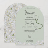 Invitation de retraite d'infirmière Fleurs Stétho (Devant / Derrière)
