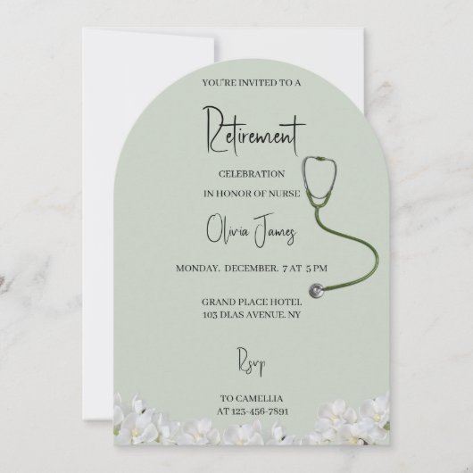 Invitation de retraite d'infirmière Fleurs Stétho (Devant)