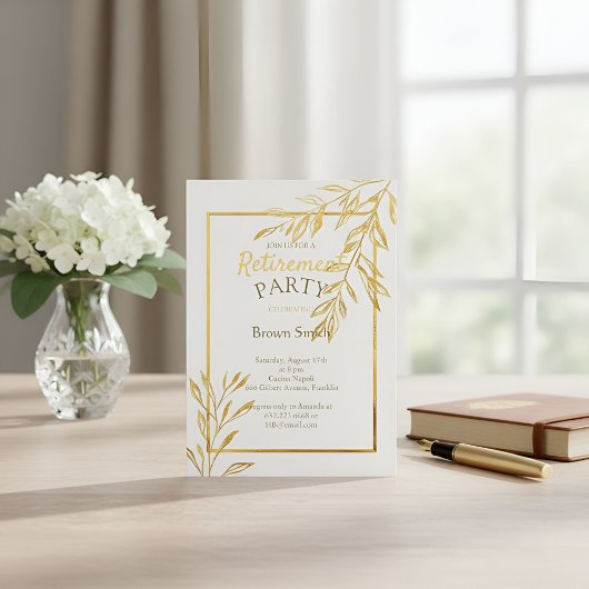 Invitation de retraite élégante en blanc avec feui
