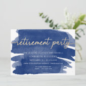 Invitation de retraite Navy Watercolour Gold (Debout devant)
