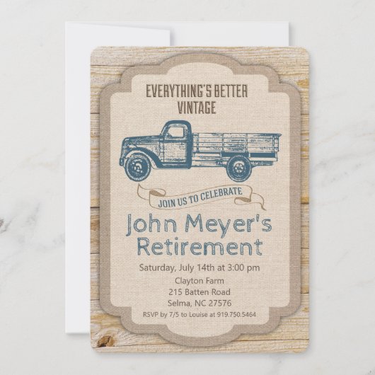 Invitation de retraite pour camionnette rustique (Devant)