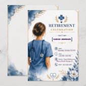 Invitation de retraite pour infirmière à motif flo (Devant / Derrière)
