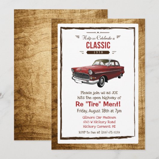 Invitation de retraite rétro de voiture classique (Devant / Derrière)